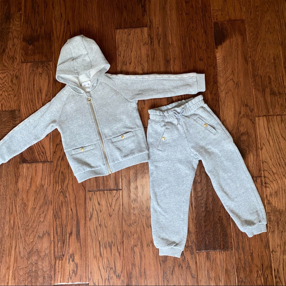 CHLOÉ kids logo trim hoodie and sweatpants. 3T